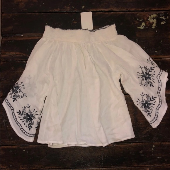 White Off-the-shoulder Embroidered Blouse - Picture 1 of 2